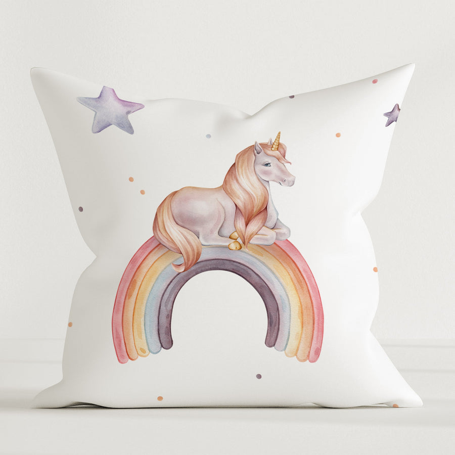 HELDENA Kinder-Dekokissen Regenbogen Einhorn 40 × 40 cm aus Canvas-Baumwolle