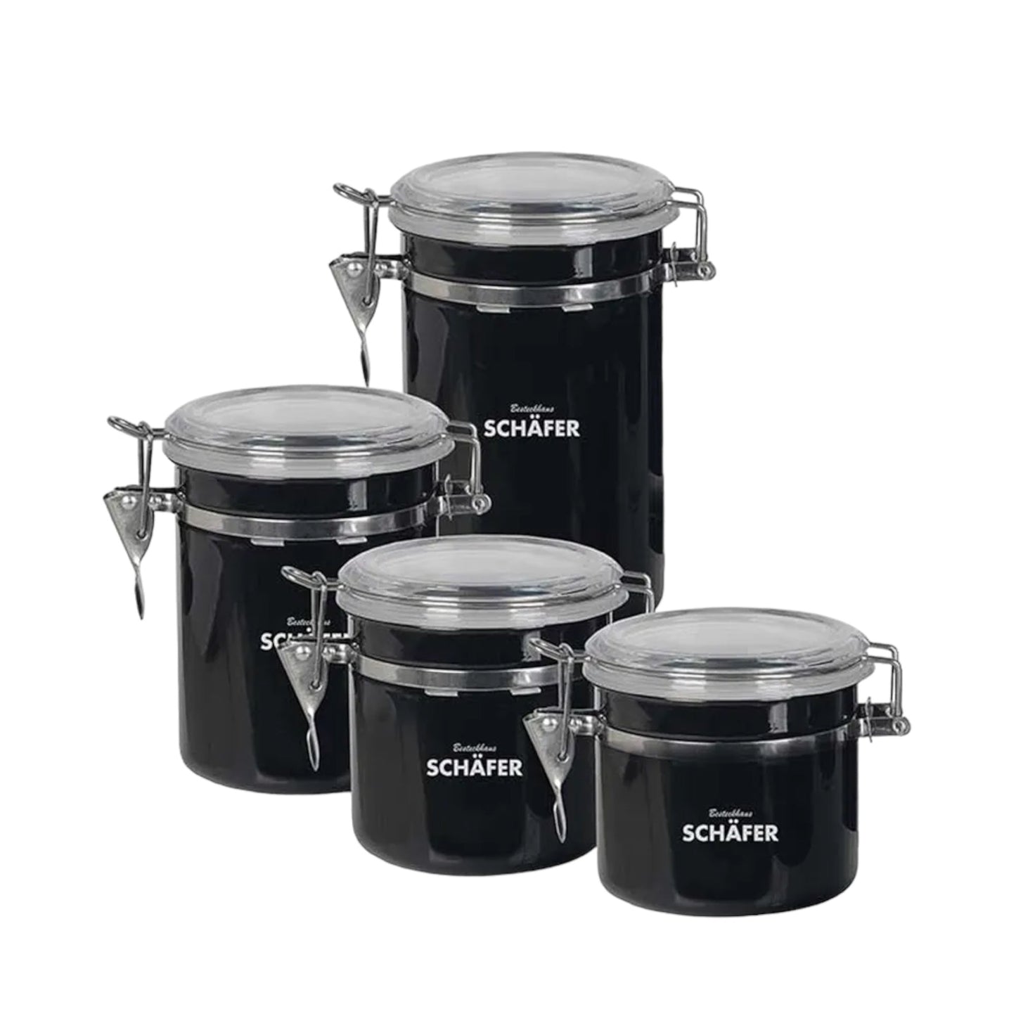 Schäfer Metallic Vorratsdosen Set Silber Rot Schwarz – 4 Größen für moderne Küche