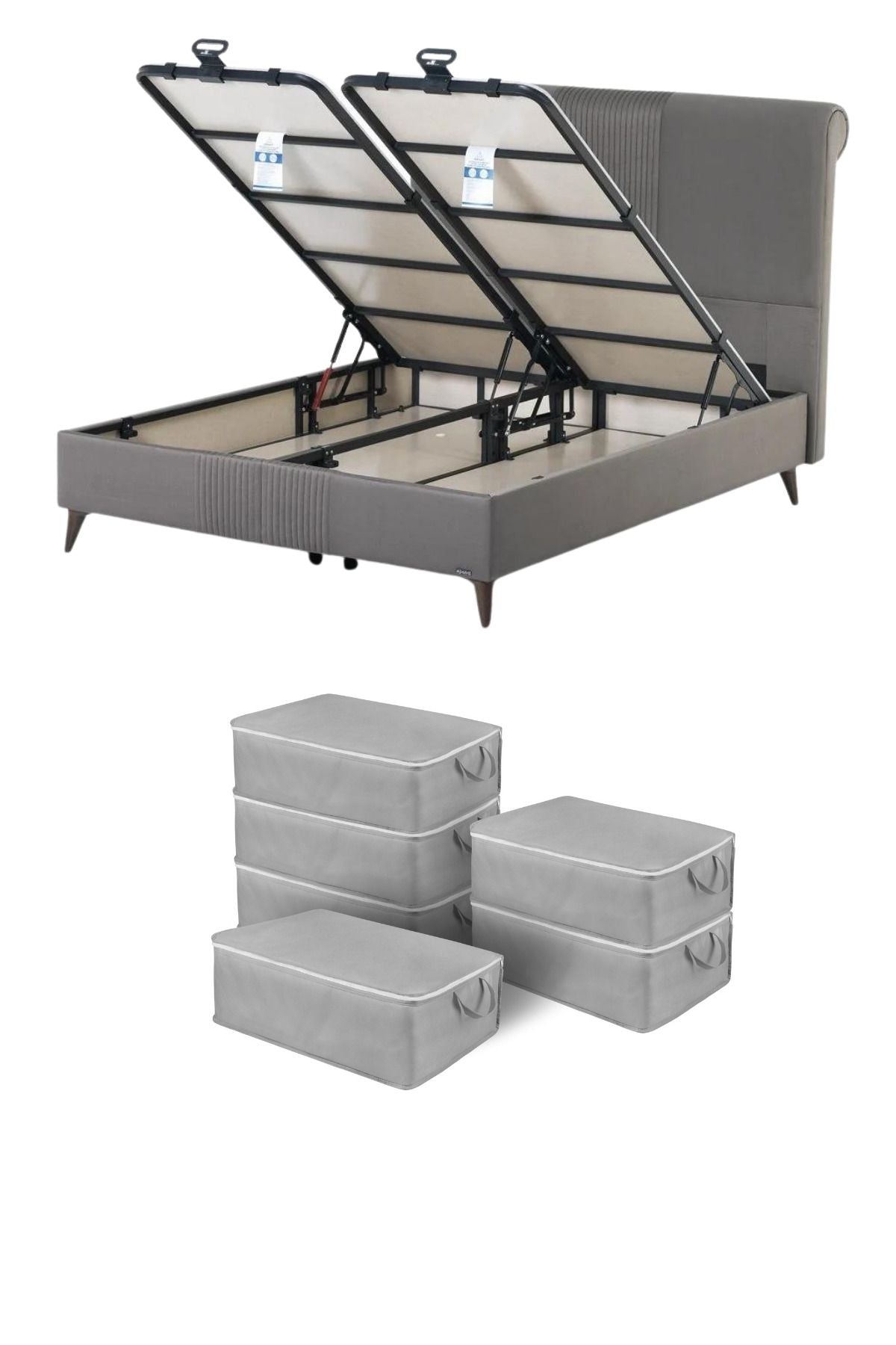 HELDENA Unterbett Aufbewahrungstasche Grau 64x45x22 cm 6er Set