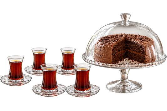 HELDENA Teeservice mit Tortenplatte 13-tlg. – 6×170 ml + Ø 32,2 cm