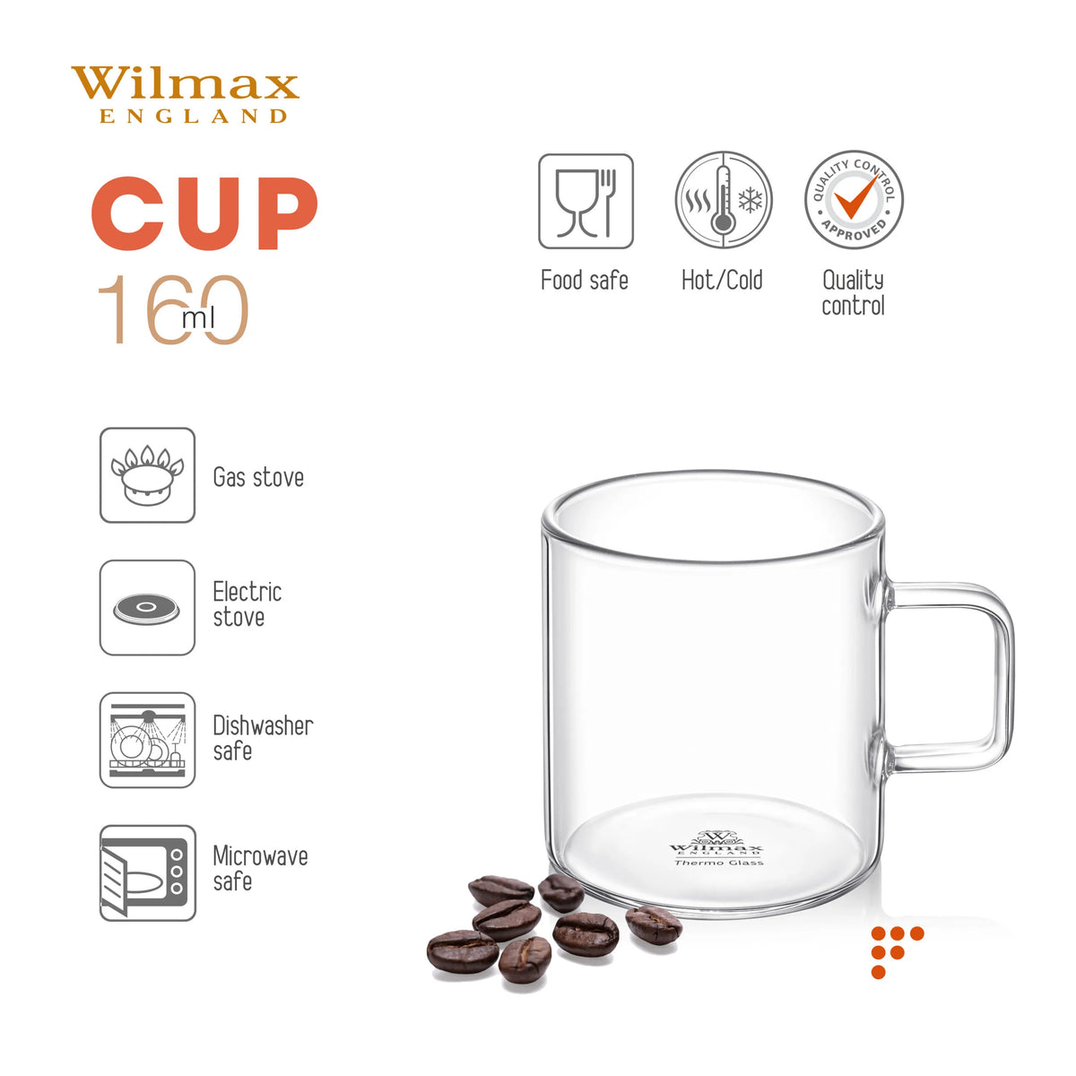 Wilmax Kaffeetasse 160 ml 6er-Set Transparent Borosilikatglas – Anwendungs- oder Detailansicht; Lieferumfang: 6 Stück