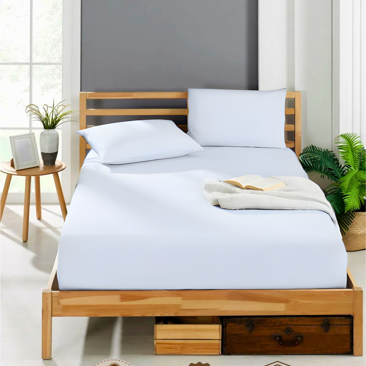 Weißes Spannbettlaken Baumwolle elastischer Gummizug hygienisch Schlafzimmer