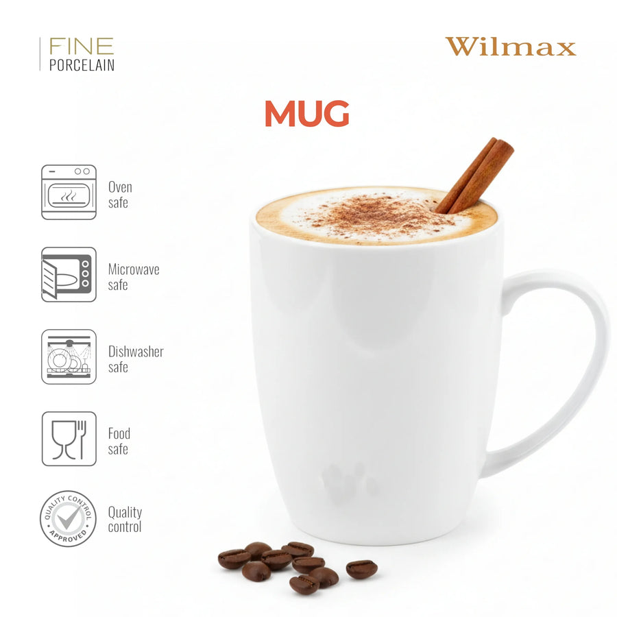 Wilmax Tasse 460 ml 2er-Set Weiß Porzellan – Anwendungs- oder Detailansicht; Lieferumfang: 2 Stück