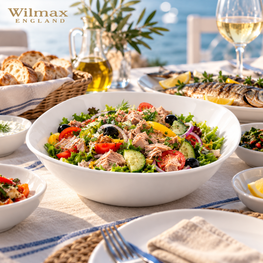 Wilmax Schale 1300 ml 21,5 × 21,5 cm 2er-Set Weiß Porzellan – Anwendungs- oder Detailansicht; Lieferumfang: 2 Stück