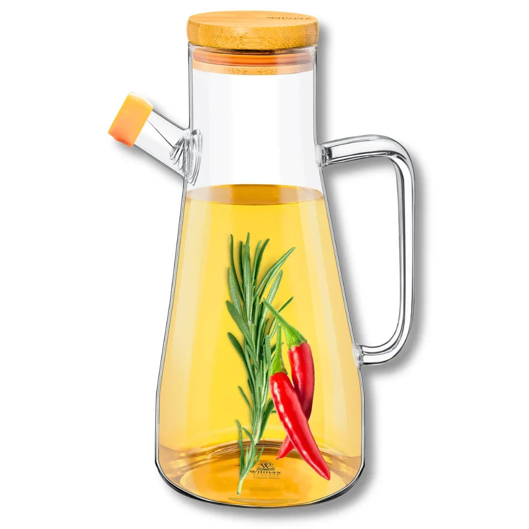 Wilmax Ölflasche 900 ml mit Ausgießer und Filter Transparent Glas – Produktansicht; Lieferumfang: 1 Stück
