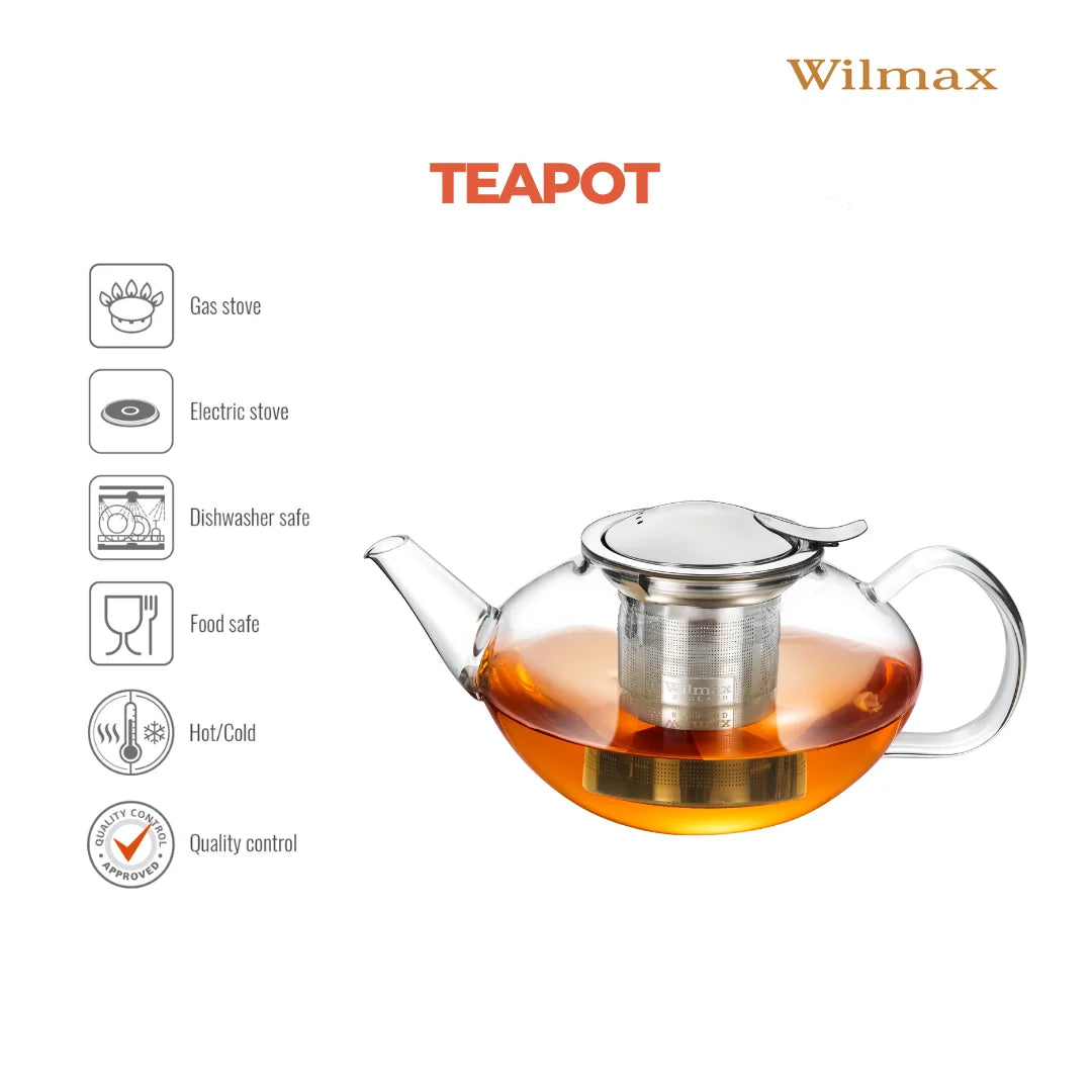 Wilmax Teekanne 650 ml mit Edelstahlfilter Transparent Thermoglas – Anwendungs- oder Detailansicht; Lieferumfang: 1 Stück
