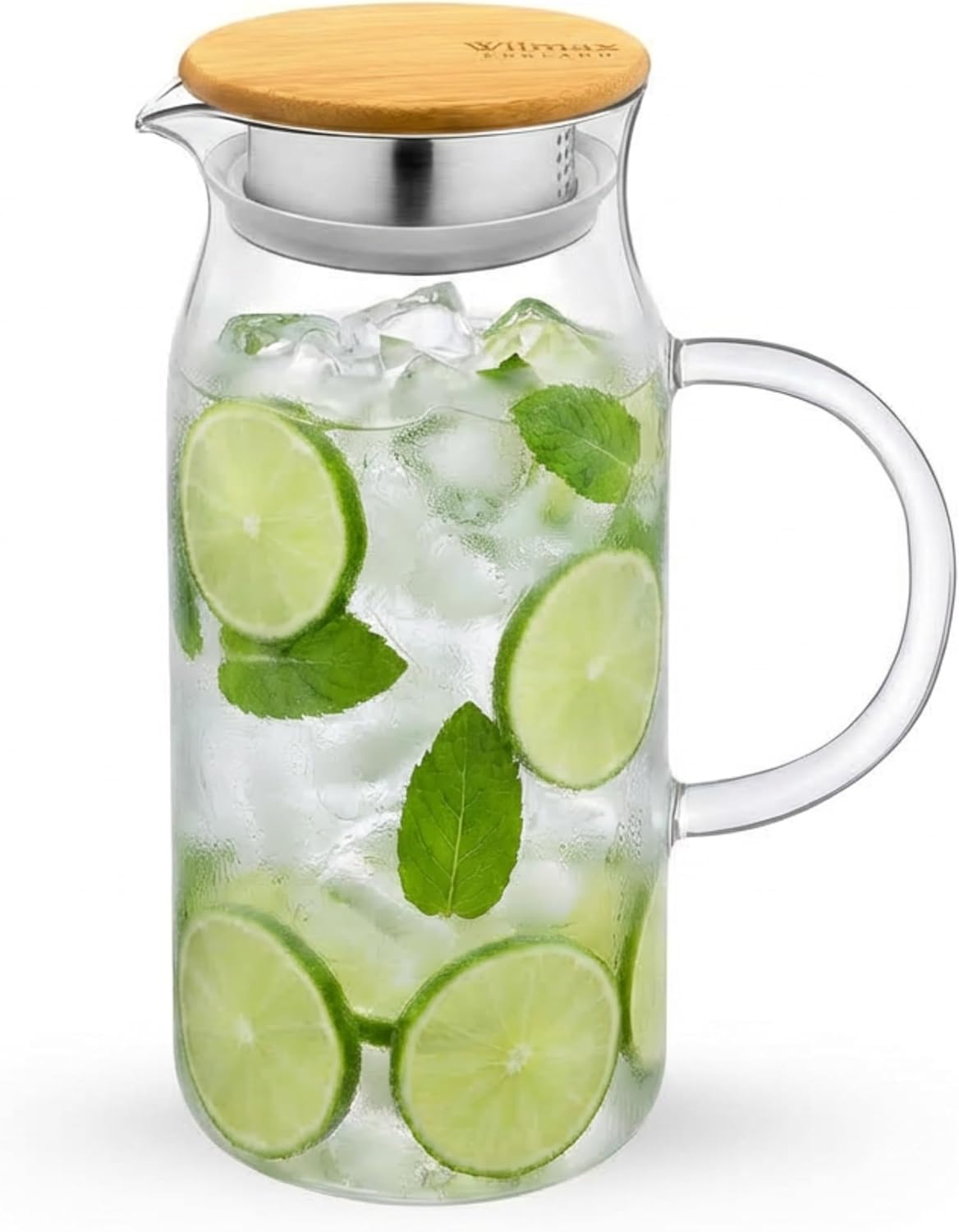 Wilmax Krug 1000 ml mit Bambusdeckel Transparent Thermoglas – Produktansicht; Lieferumfang: 1 Stück