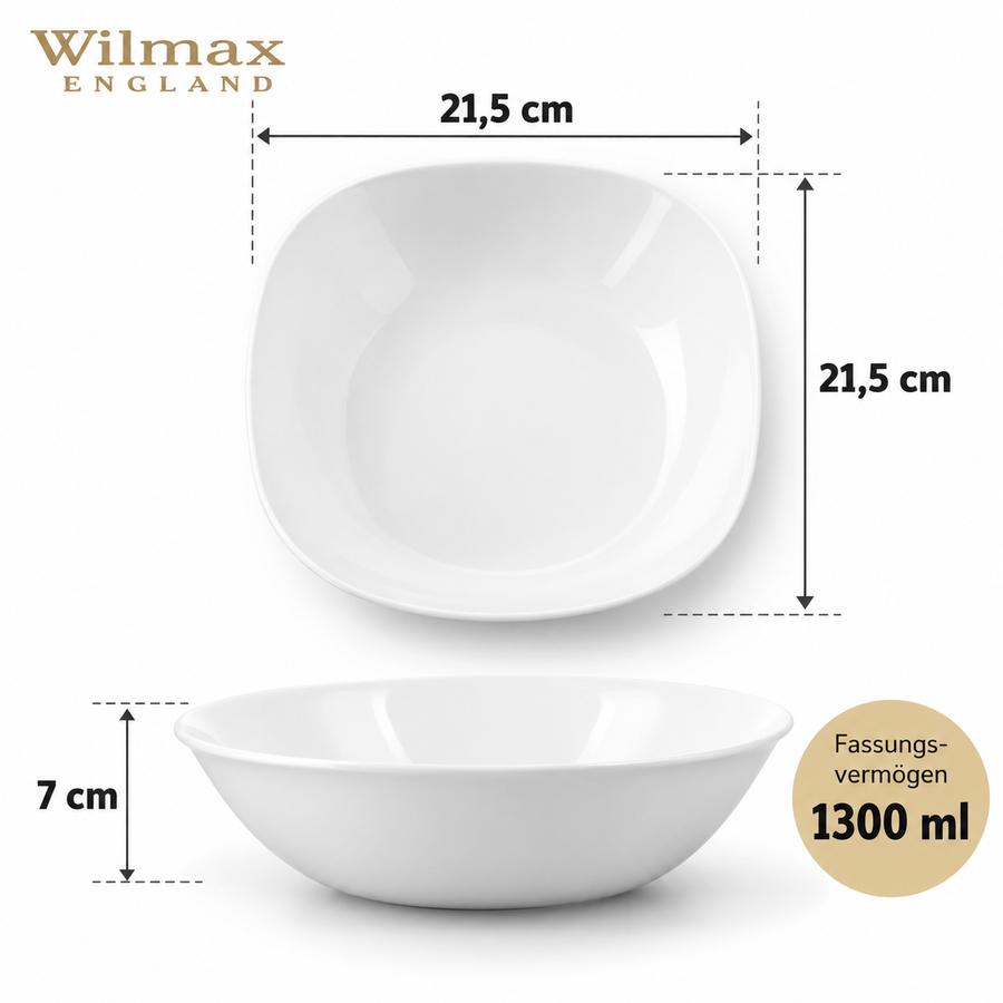 Wilmax Schale 1300 ml 21,5 × 21,5 cm 2er-Set Weiß Porzellan – Anwendungs- oder Detailansicht; Lieferumfang: 2 Stück