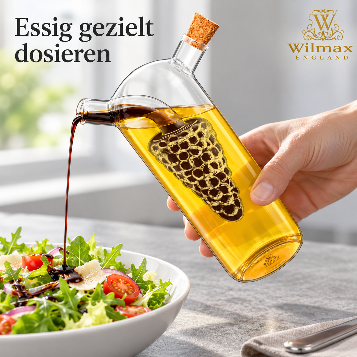 Wilmax Öl- und Essigflasche 250/50 ml Transparent Glas – Anwendungs- oder Detailansicht; Lieferumfang: 1 Stück