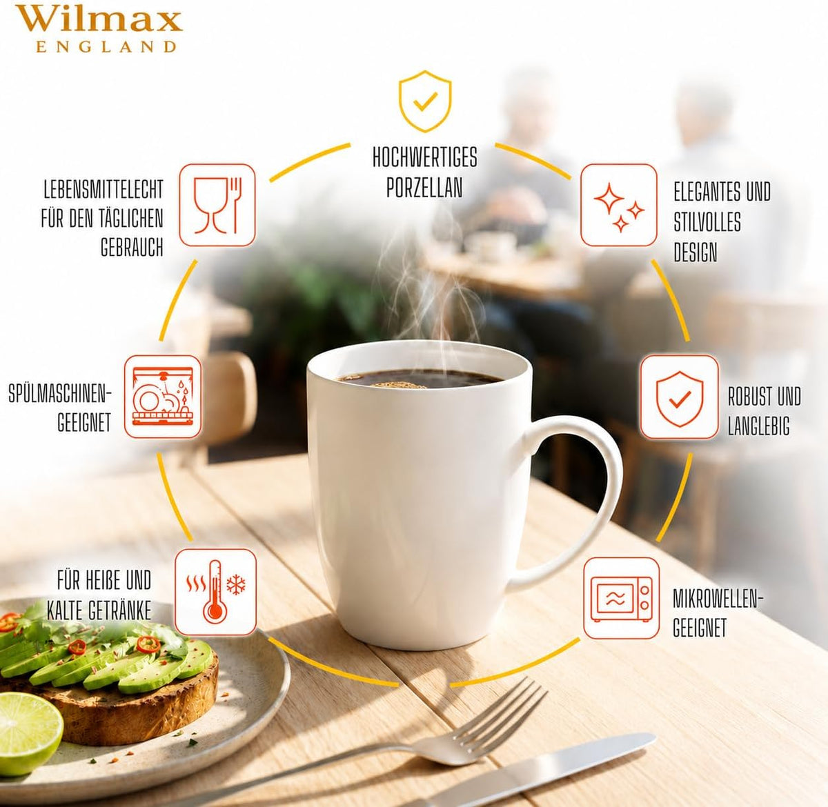 Wilmax Tasse 460 ml 2er-Set Weiß Porzellan – Anwendungs- oder Detailansicht; Lieferumfang: 2 Stück