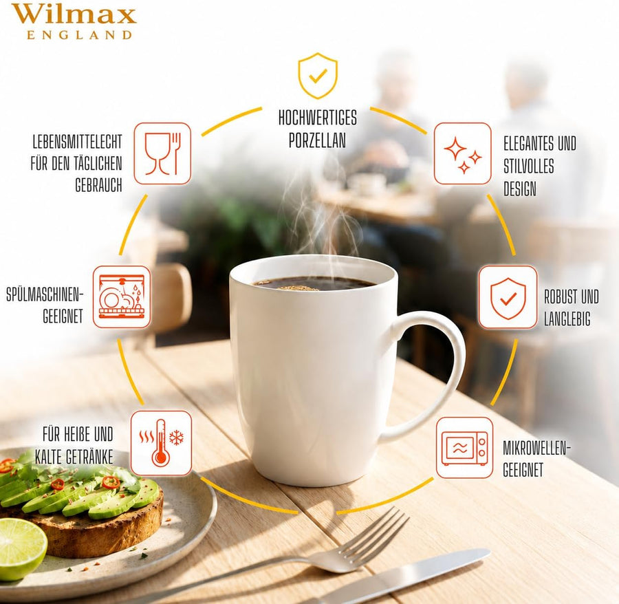 Wilmax Tasse 460 ml 2er-Set Weiß Porzellan – Anwendungs- oder Detailansicht; Lieferumfang: 2 Stück