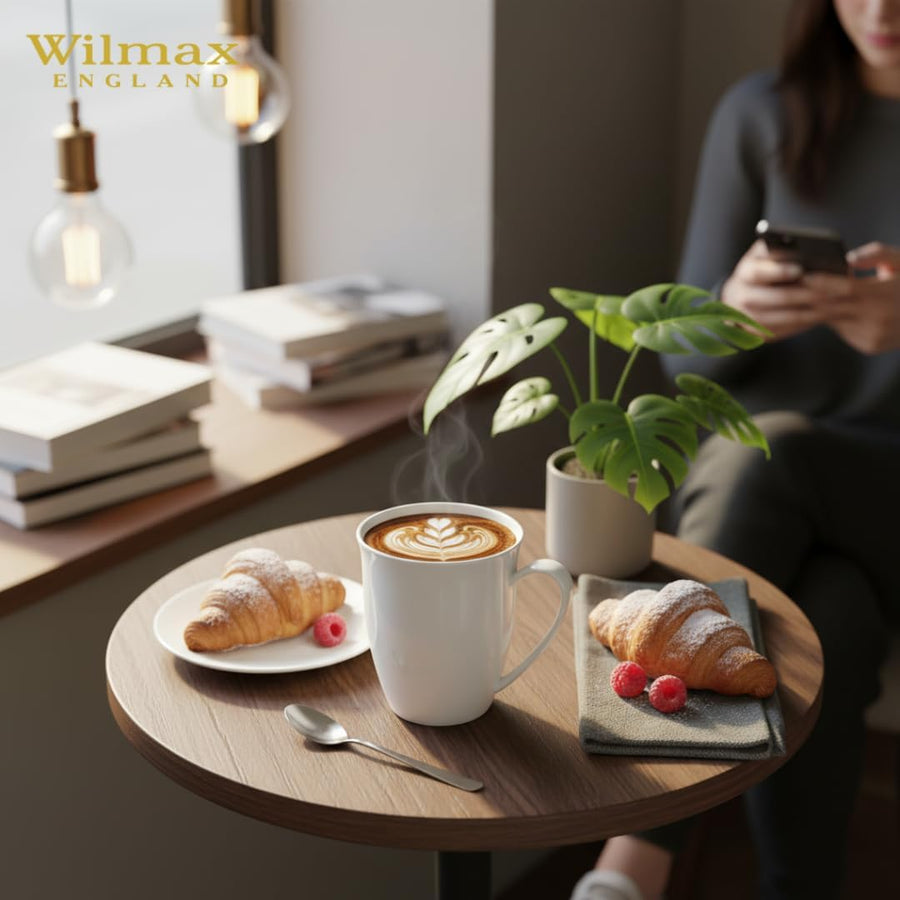 Wilmax Tasse 380 ml 2er-Set Weiß Porzellan – Anwendungs- oder Detailansicht; Lieferumfang: 2 Stück