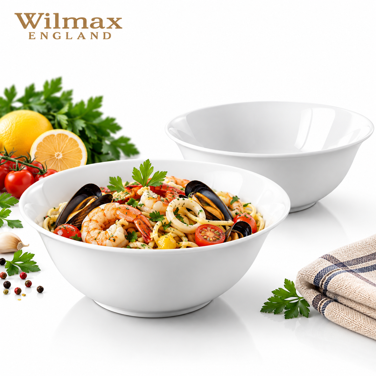 Wilmax Schale 1600 ml 20 cm 2er-Set Weiß Porzellan – Produktansicht; Lieferumfang: 2 Stück