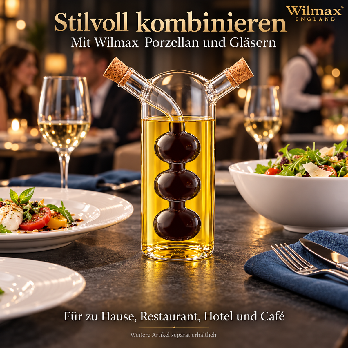 Wilmax Öl- und Essigflasche 300/60 ml Transparent Glas – Anwendungs- oder Detailansicht; Lieferumfang: 1 Stück