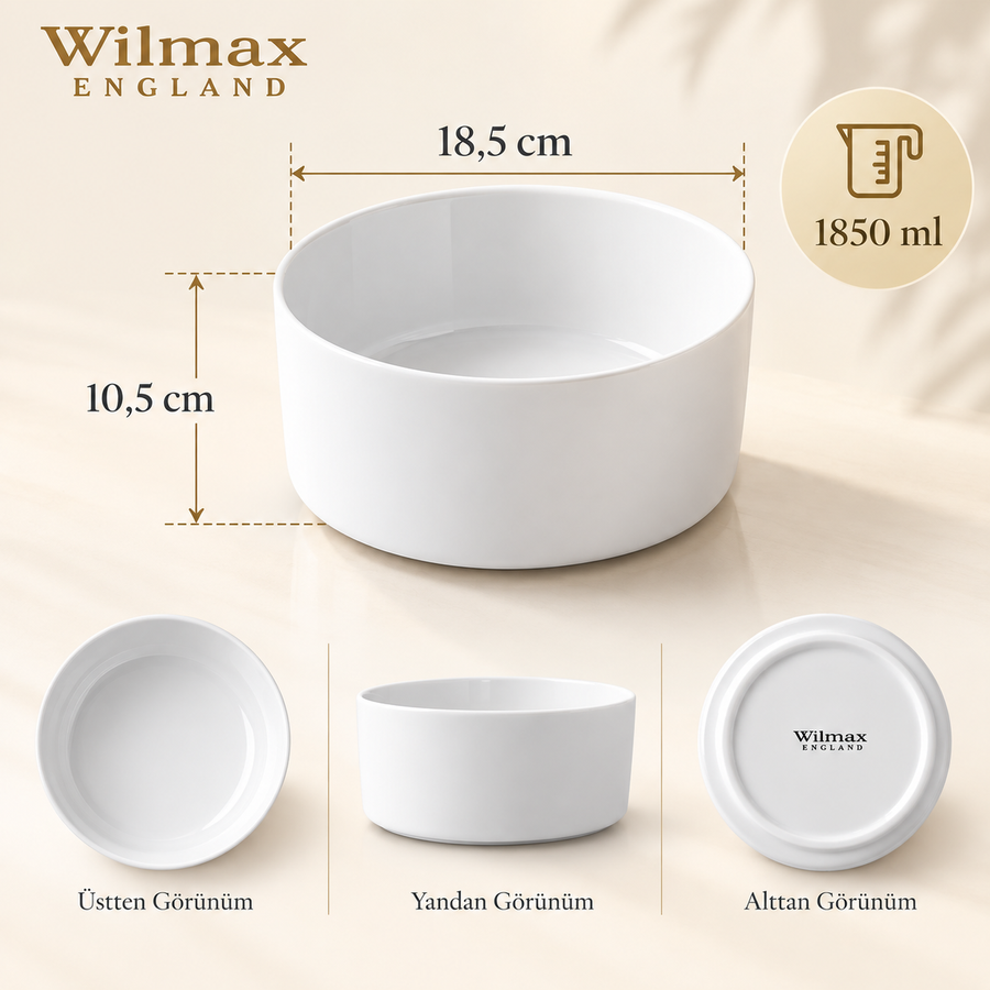 Wilmax Schale 18 cm 1850 ml Weiß Porzellan – Anwendungs- oder Detailansicht; Lieferumfang: 1 Stück