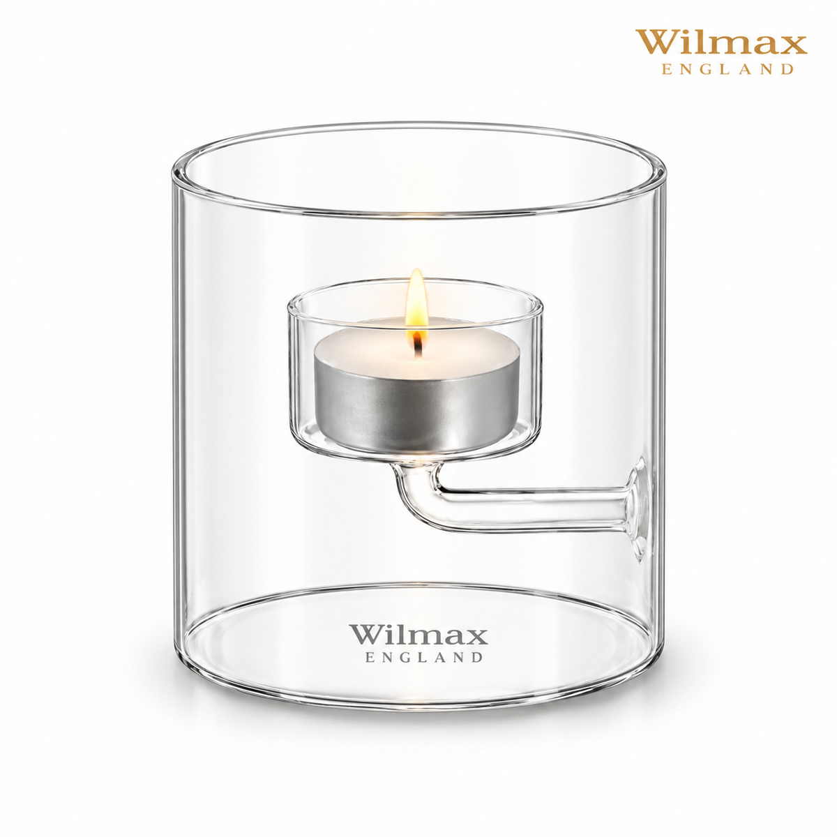 Wilmax Teelichthalter für 1 Teelicht 9 cm Transparent Glas – Produktansicht; Lieferumfang: 1 Stück
