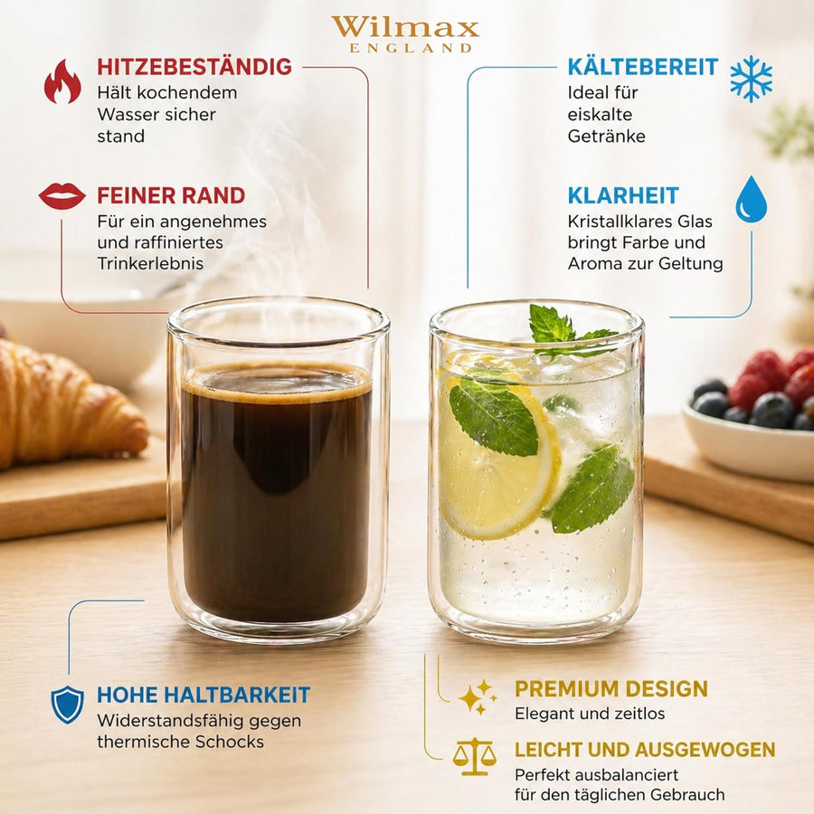 Wilmax Doppelwandiges Glas 300 ml 6er-Set Transparent – Anwendungs- oder Detailansicht; Lieferumfang: 6 Stück