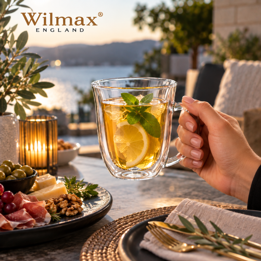 Wilmax Doppelwandige Tasse 250 ml 4er-Set Transparent – Anwendungs- oder Detailansicht; Lieferumfang: 4 Stück