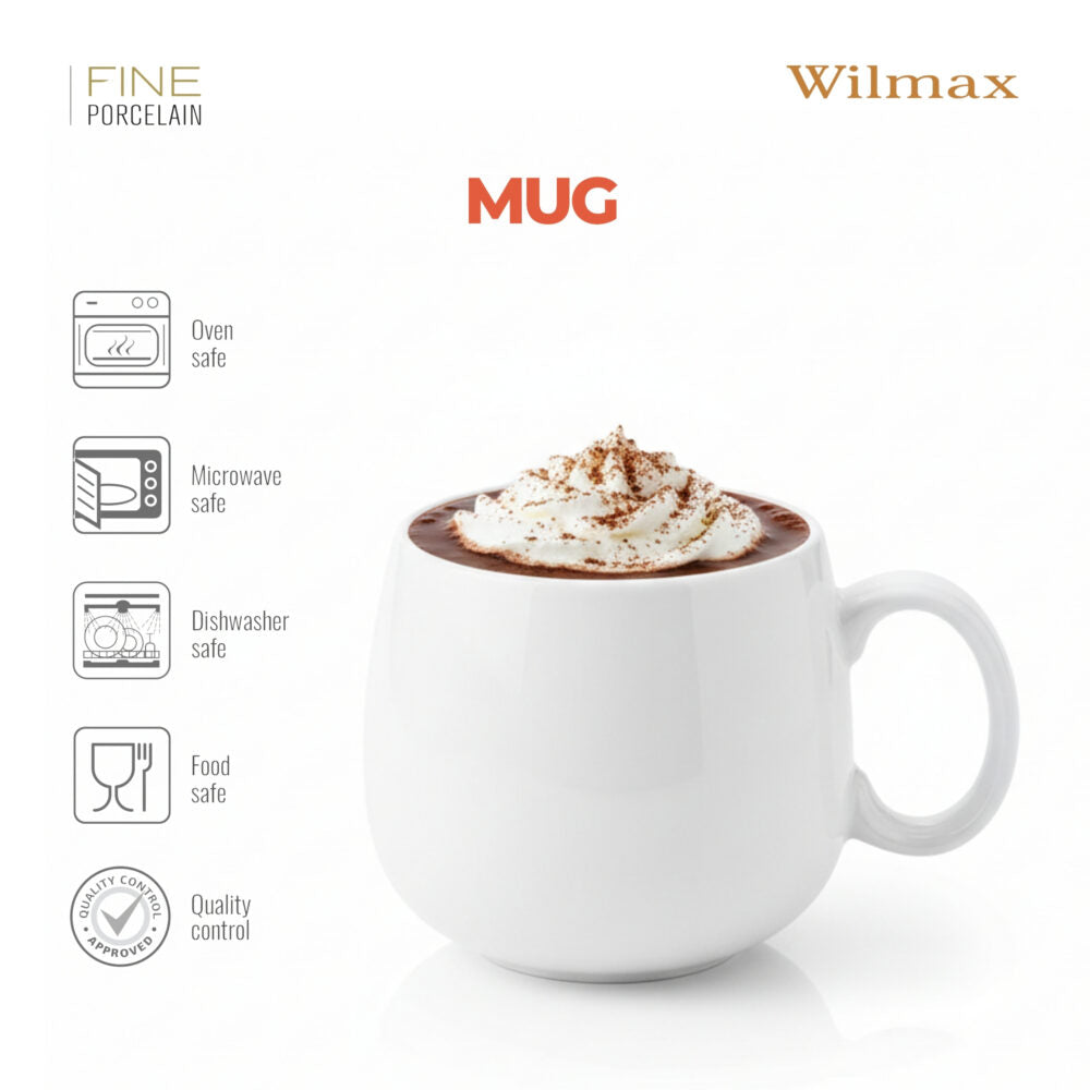 Wilmax Tasse 400 ml 4er-Set Weiß Porzellan – Anwendungs- oder Detailansicht; Lieferumfang: 4 Stück