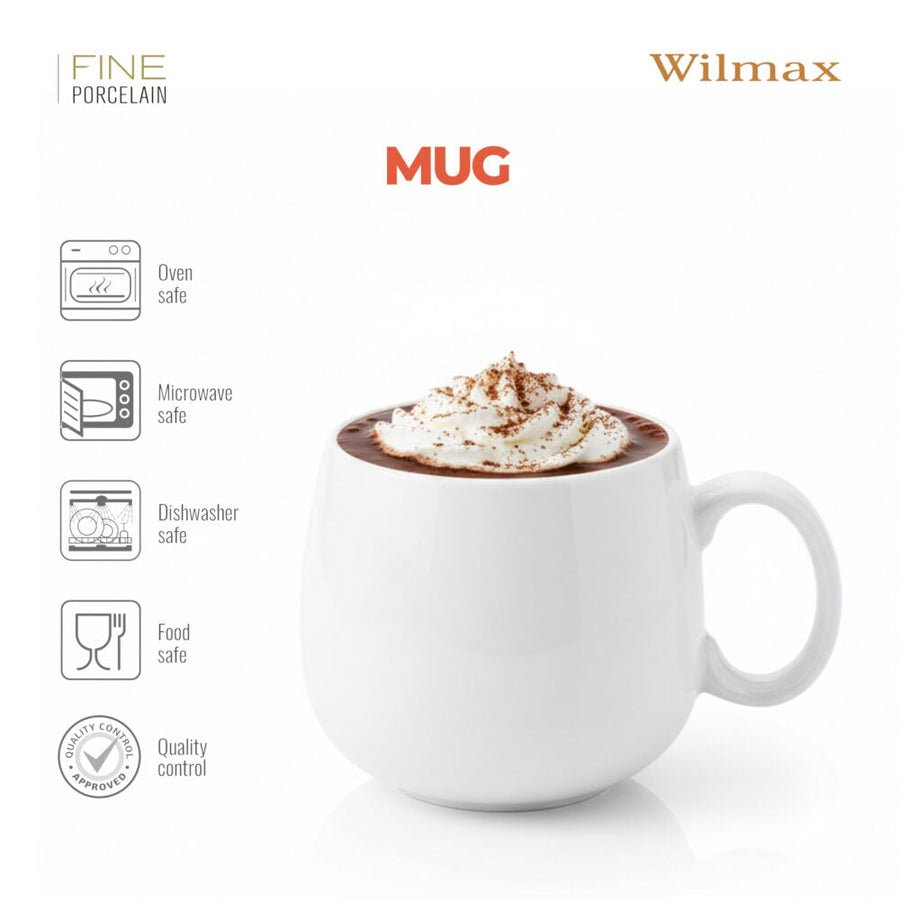 Wilmax Tasse 400 ml 4er-Set Weiß Porzellan – Anwendungs- oder Detailansicht; Lieferumfang: 4 Stück