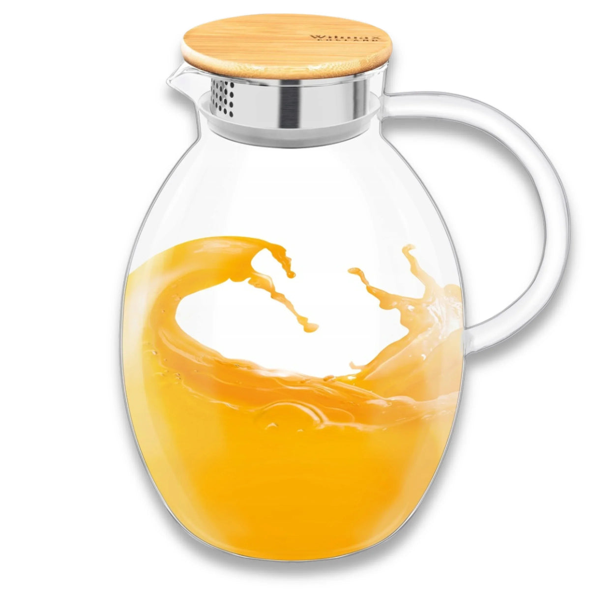 Wilmax Krug 2400 ml mit Bambusdeckel und Filter Transparent Thermoglas – Anwendungs- oder Detailansicht; Lieferumfang: 1 Stück