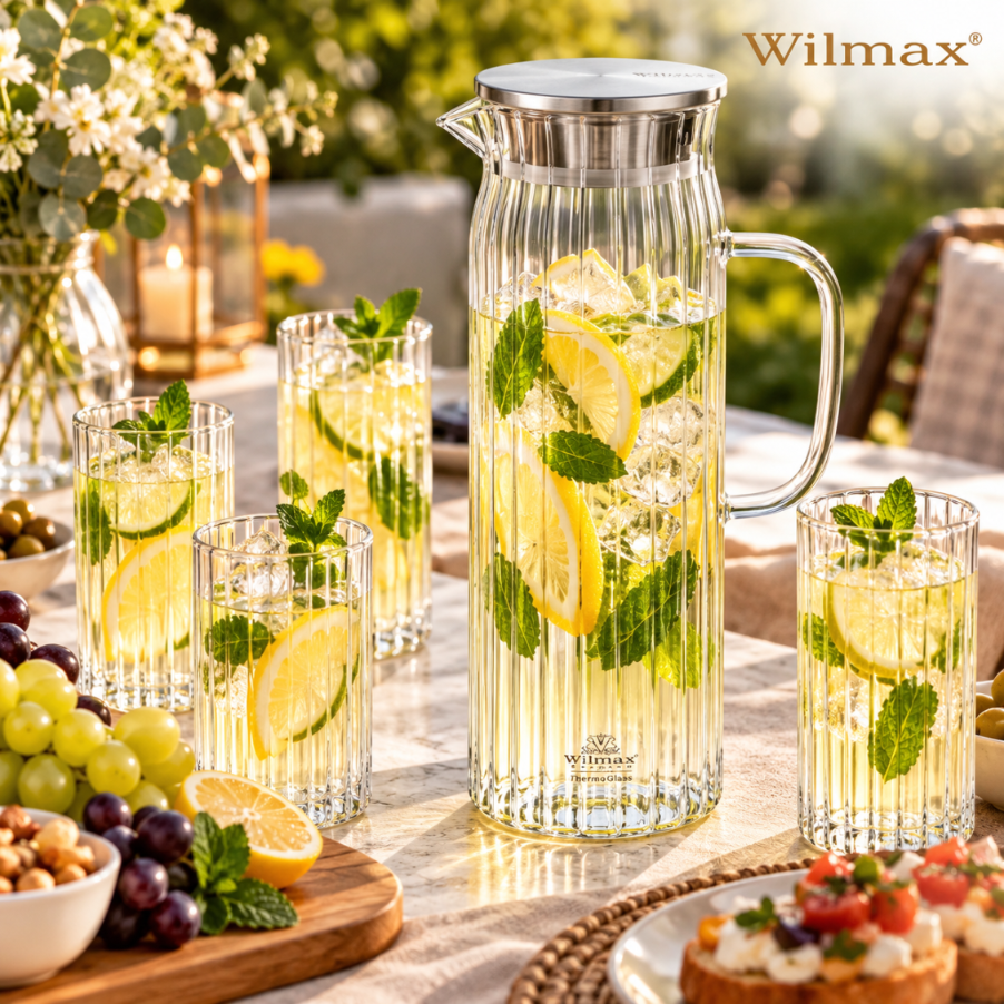 Wilmax Geriffeltes Glas 200 ml 6er-Set Transparent Borosilikatglas – Anwendungs- oder Detailansicht; Lieferumfang: 6 Stück