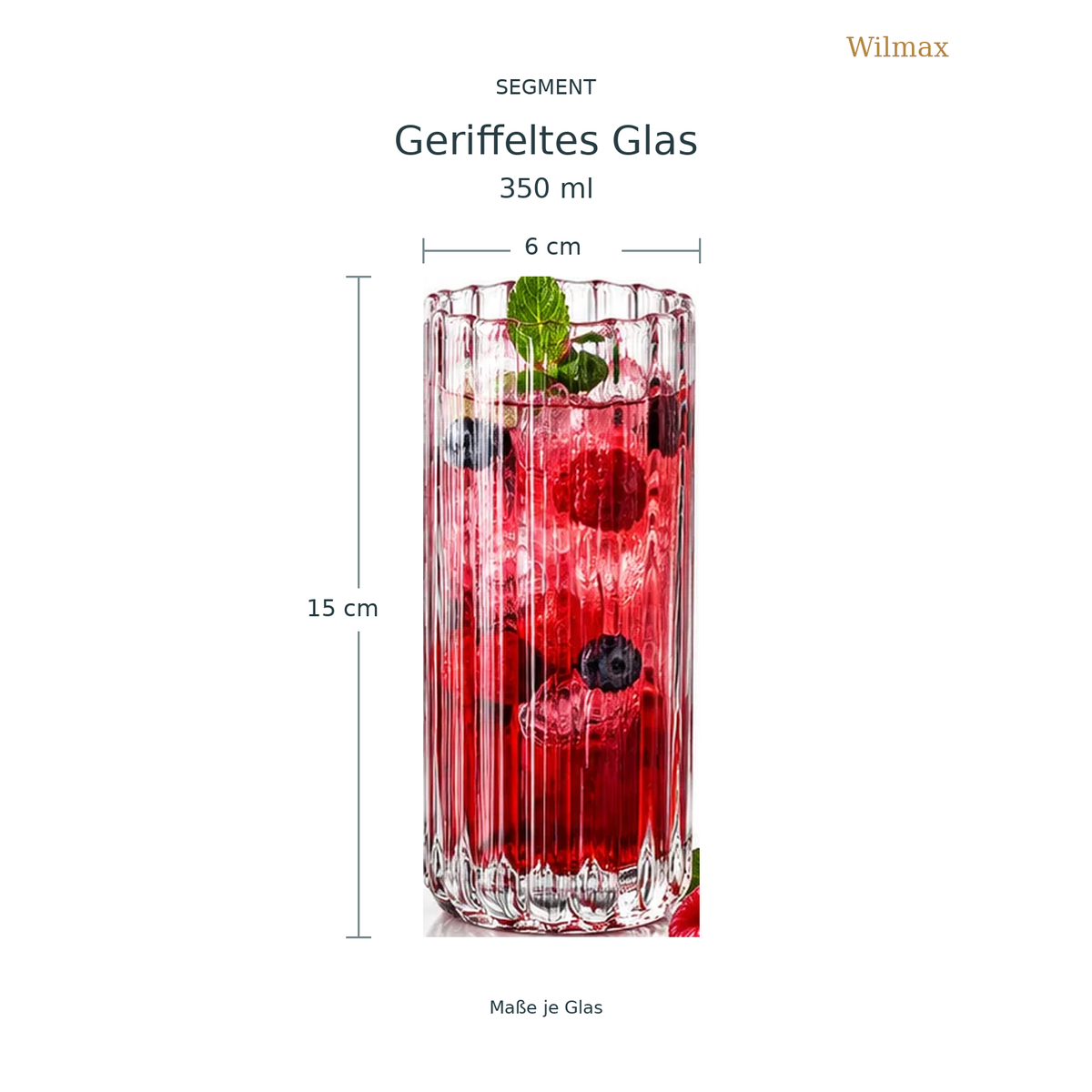 Wilmax Glas 350 ml 6er-Set Transparent Borosilikatglas – Anwendungs- oder Detailansicht; Lieferumfang: 6 Stück