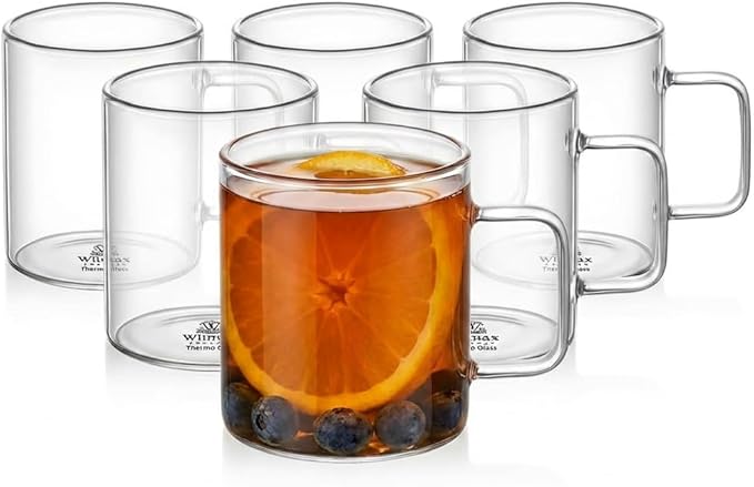 Wilmax Kaffeetasse 400 ml 6er-Set Transparent Borosilikatglas – Produktansicht; Lieferumfang: 6 Stück