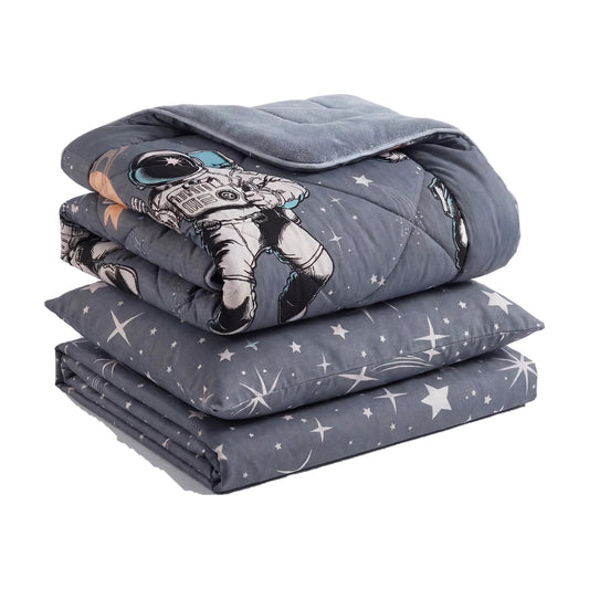HELDENA Astronaut Kinder-Schlafset mit Bettdecke, Spannbettlaken und Kissenbezug