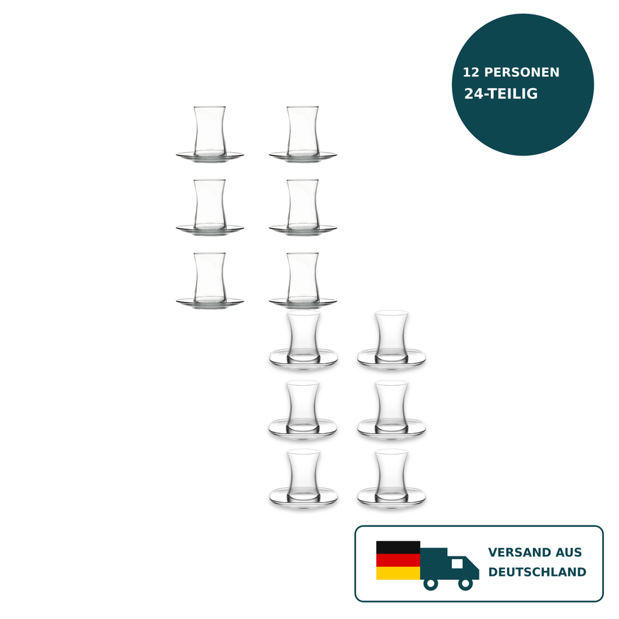 HELDENA Teeservice 24-tlg. für 12 Personen – Teegläser und Untertassen