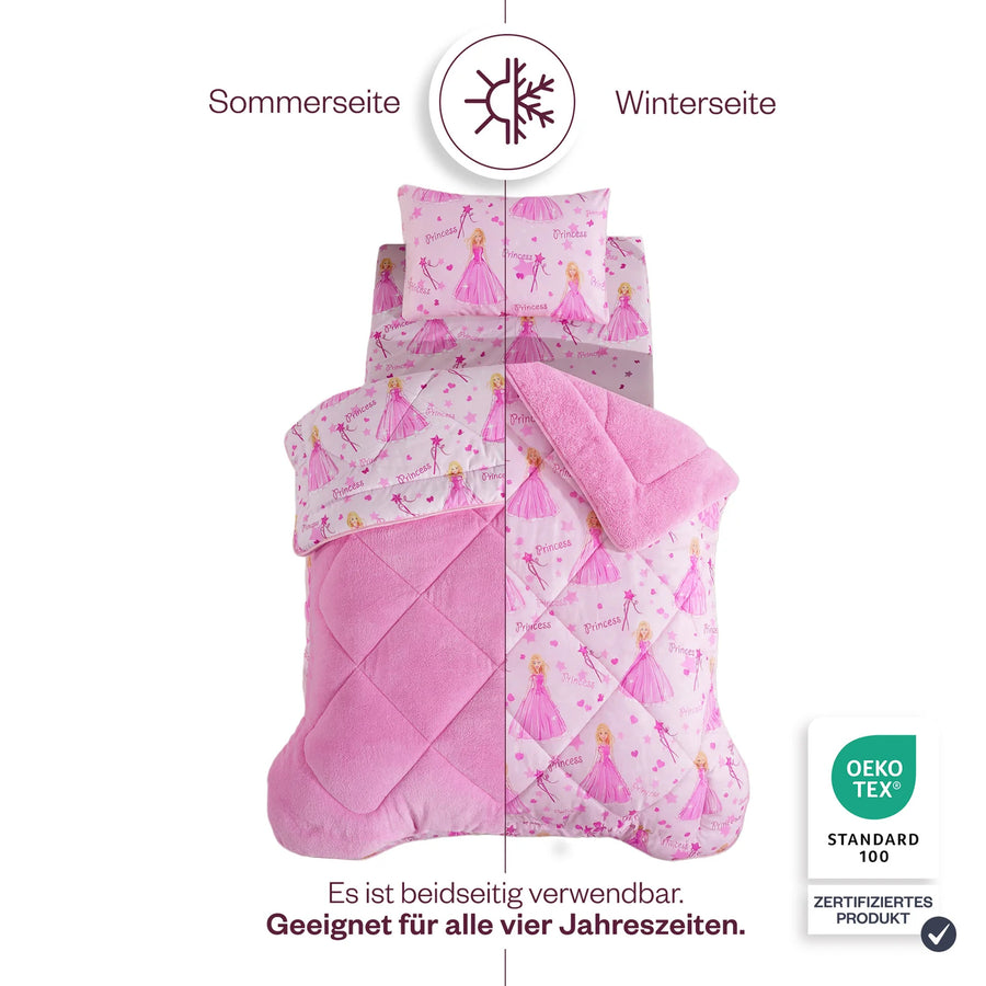 Sommer- und Winterseite des HELDENA Prinzessin Kinder-Schlafsets