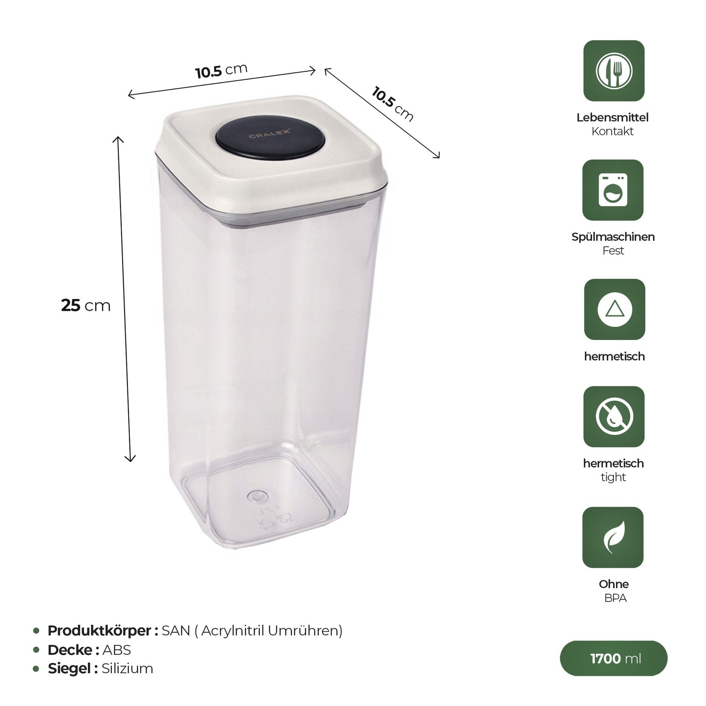 Lebensmittelbehälter 1,7 L für Vorräte und Meal Prep