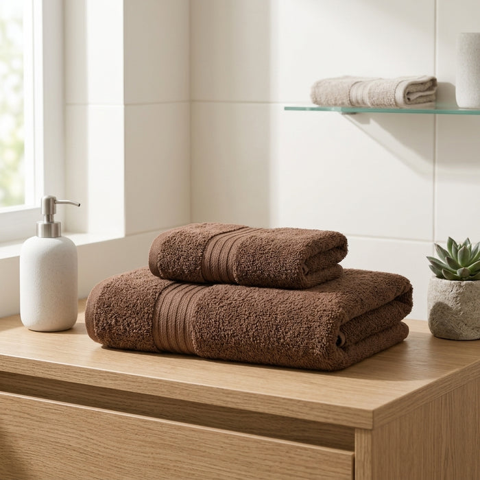 HELDENA Duschtuch Set 2er Braun – 100% Baumwolle 90×170 cm & Haartuch 50×85 cm