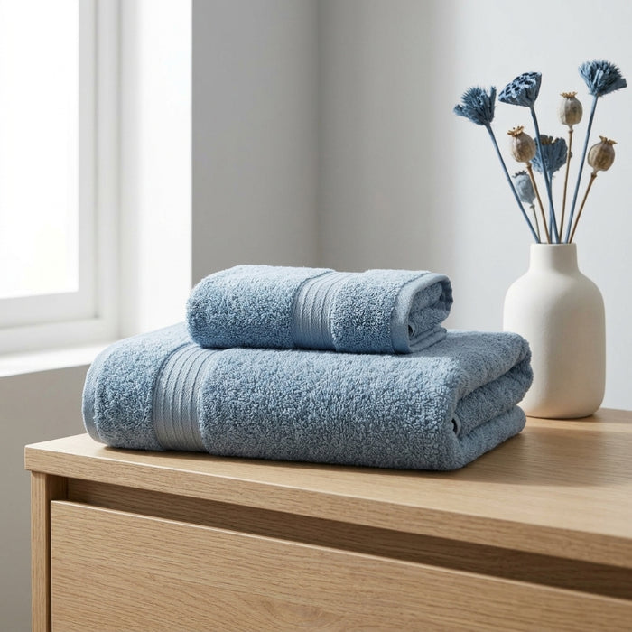 HELDENA Duschtuch Set 2er Blau – 100% Baumwolle 90×170 cm & Haartuch 50×85 cm