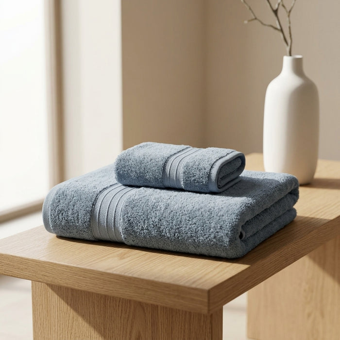 HELDENA Duschtuch Set 2er Blau – 100% Baumwolle 90×170 cm & Haartuch 50×85 cm