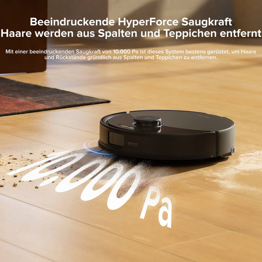 Roborock Q10 X5 saugt auf Teppich mit 10.000 Pa HyperForce Saugkraft