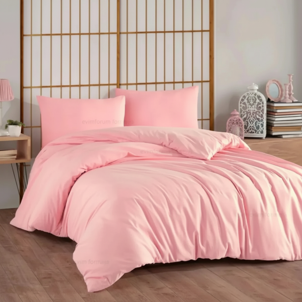 Bettwäsche Set Rosa aus 100% Baumwolle Ranforce mit Spannbettlaken