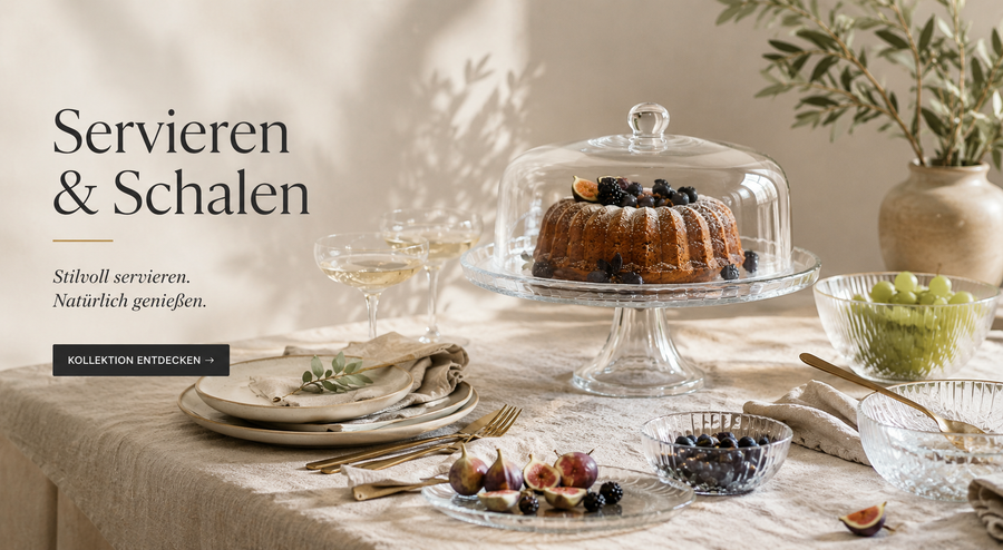 HELDENA Servieren und Schalen Banner mit Glaswaren, Tortenplatte und Dessertschalen
