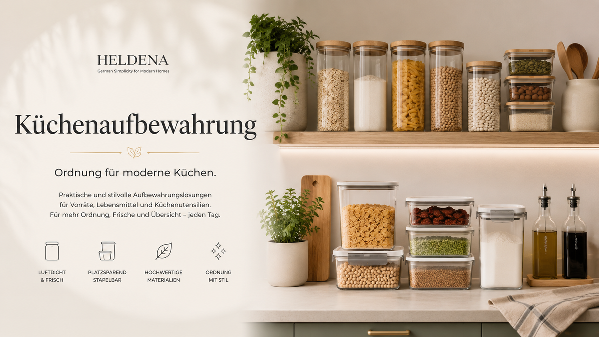 HELDENA Küchenaufbewahrung Banner mit Vorratsgläsern und modernen Aufbewahrungsboxen