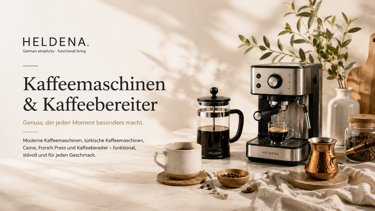 HELDENA Kaffeemaschinen und Kaffeebereiter Banner für moderne Kaffeezubereitung