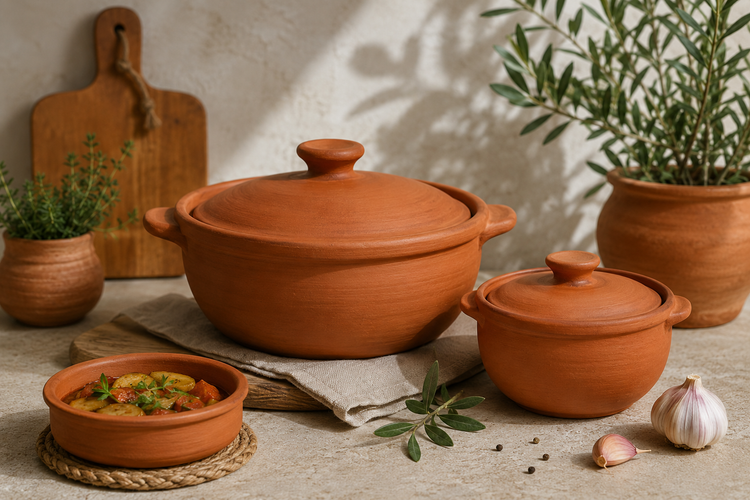 Terrakotta Tontöpfe und Schmortöpfe für traditionelle Ofengerichte und mediterrane Küche