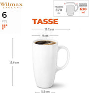 Wilmax Becher 630 ml 6er-Set Weiß Porzellan – Anwendungs- oder Detailansicht; Lieferumfang: 6 Stück