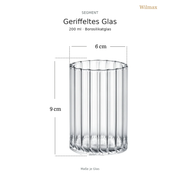 Wilmax Geriffeltes Glas 200 ml 6er-Set Transparent Borosilikatglas – Anwendungs- oder Detailansicht; Lieferumfang: 6 Stück