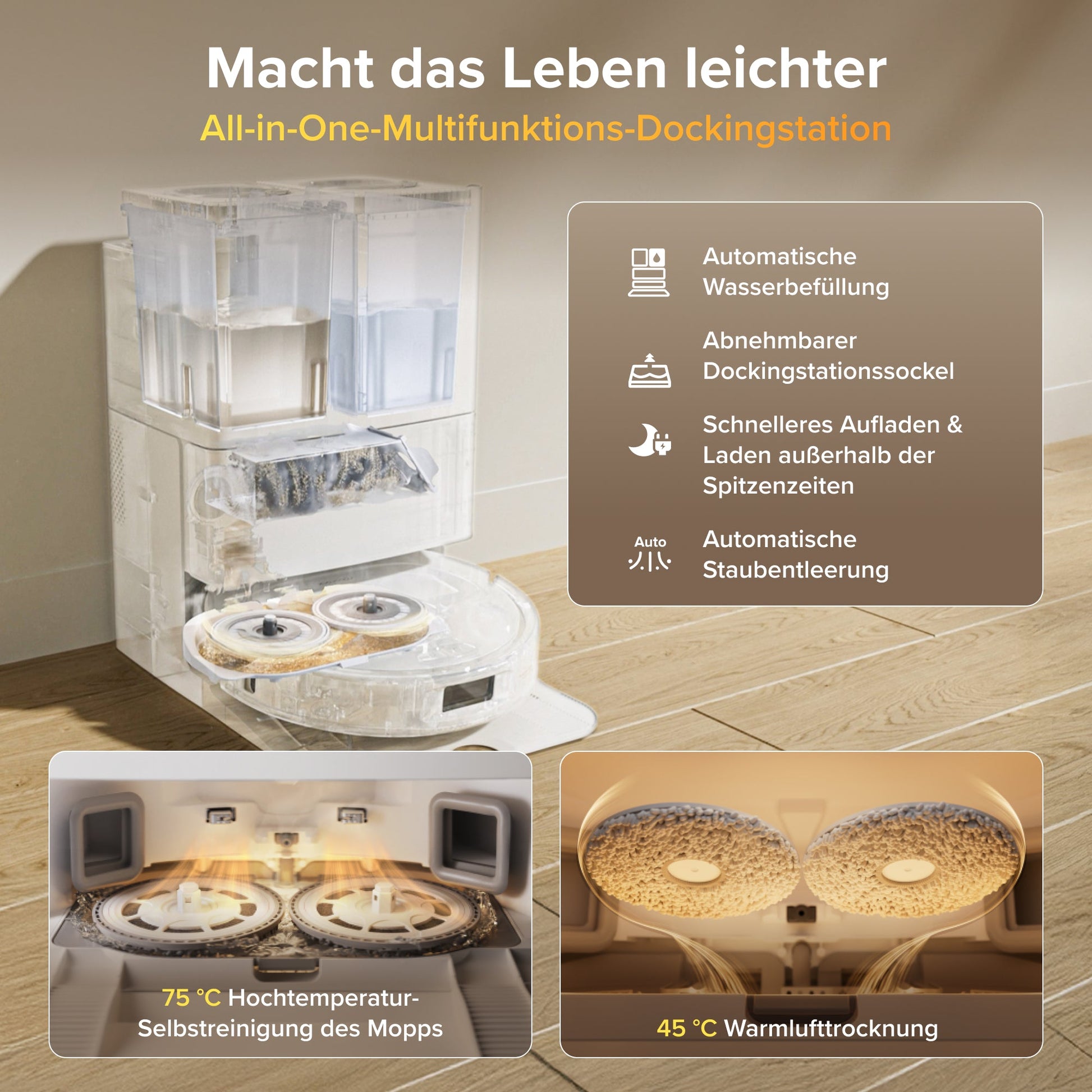 Roborock Qrevo S Pro Saug- und Wischroboter mit All-in-One-Dock im modernen Zuhause