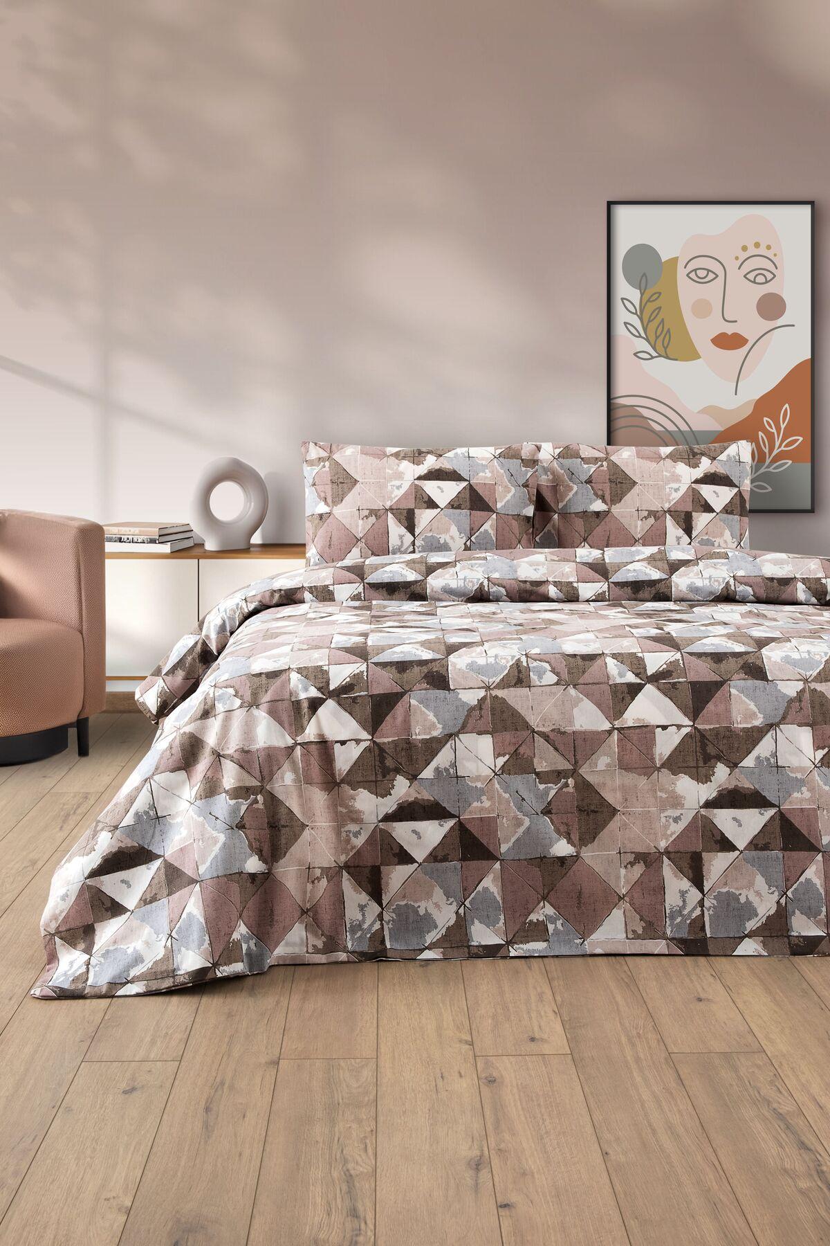 HELDENA Bettwäsche-Set Doppelbett 200x220 cm Braun gemustert mit Spannbettlaken