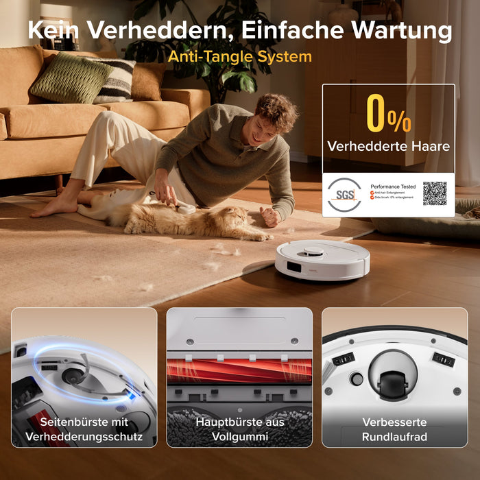 Roborock Qrevo S Pro mit 18.500 Pa Saugkraft nimmt Tierhaare und Staub vom Teppich auf