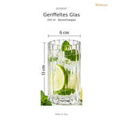 Wilmax Geriffeltes Glas 250 ml 6er-Set Transparent Borosilikatglas – Anwendungs- oder Detailansicht; Lieferumfang: 6 Stück