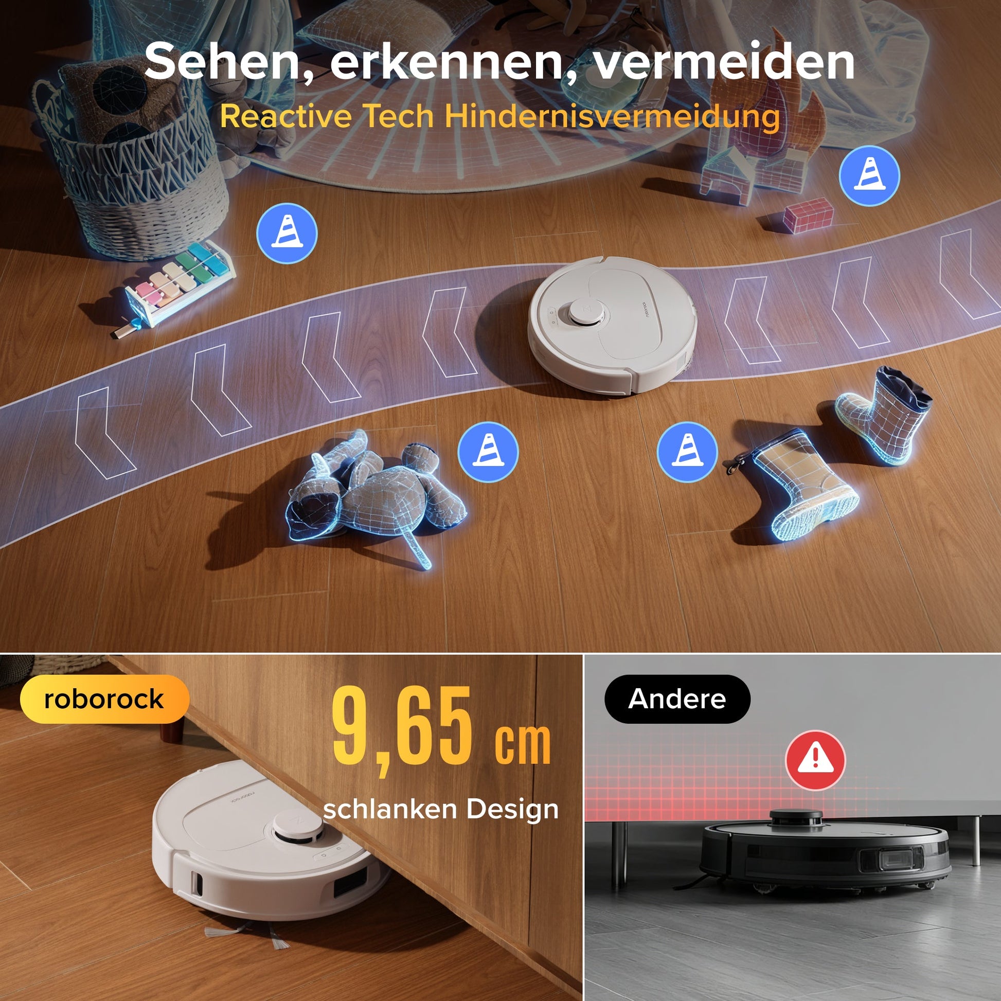 Roborock Qrevo S Pro wischt mit zwei rotierenden Mopps gründlich über den Hartboden