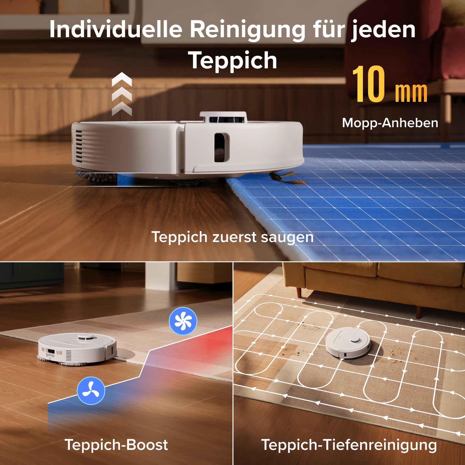 Roborock Qrevo S Pro entfernt feinen Staub aus Fugen und Bodenritzen