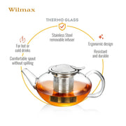 Wilmax Teekanne 1550 ml mit Edelstahlfilter Transparent Thermoglas – Anwendungs- oder Detailansicht; Lieferumfang: 1 Stück